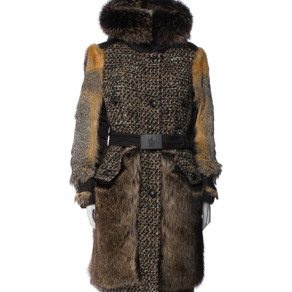 MONCLER MIXED MEDIA WOOL & GENUINE FUR DOWN FILLED COAT PUFFER PARKA WITH HOOD